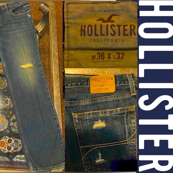 HOLLISTER®️🦜 Distressed Ripped Men’s Jean 36W x 34L ⚜️🤖VINTAGE STYLE🤖⚜️ - Picture 1 of 16